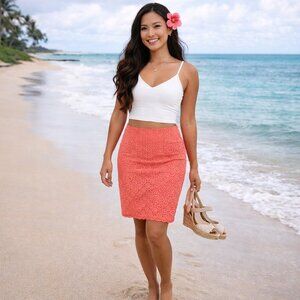 Forever 21 Coral Eyelet Pencil Skirt Size 6 Cotton Summer Feminine Classic